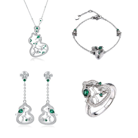 Custom Wholesale Fine Jewelry Set Lab Created Emerald 925 Silver Necklace Earrings Bracelet Rings St.Patrick's Day Gift