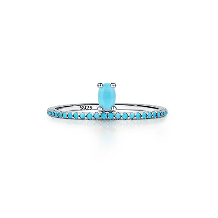 Beauty Single Oval Shape Blue Turquoise Ring 925 Sterling Silver for Women Jewelry