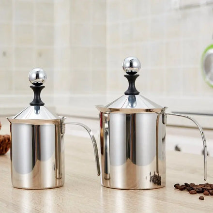 400ml/800mlStainless Steel Milk Beater Manual Pump Cream Cappuccino Latte Foam Can With Durable Double Mesh