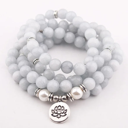 Hot Selling 8mm Blue Stone 108 Mara Ball Bracelet Necklace Lotus Charm Yoga Bracelet Direct From Manufacturer Fashion Jewelry
