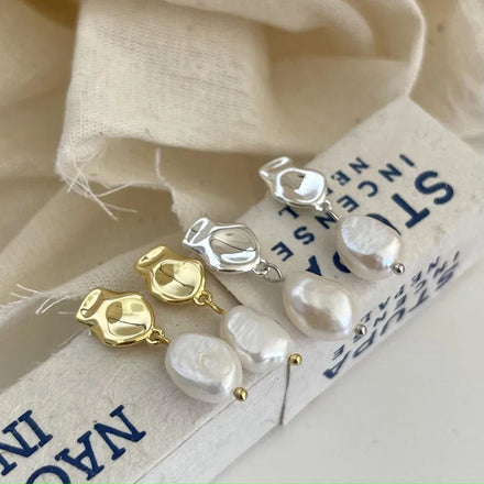 Vintage Irregular Shaped Freshwater Pearl Stud Earrings Wholesale 925 Sterling Silver Jewelry Gifts
