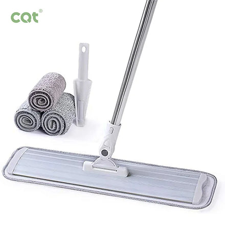 Commercial 18-Inch Rectangle Shape Microfiber Flat Mop Cleaning System with Swivel Handle Wet/Dry/Dust/Hardwood 4 Washable Pads