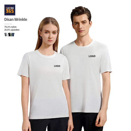 Summer Disan Wrinkle Fabric 79.2% Nylon 20.8% Spandex Split Hem OEM Custom Logo Print Crewneck Plain Tee Shirt