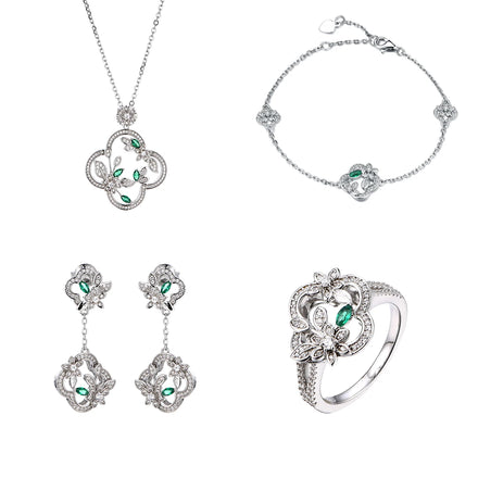 Wholesale Fine Jewelry Set Lab Created Nano Gemstone 925 Silver Necklace Earrings Bracelet Rings St.Patrick's Day Gift