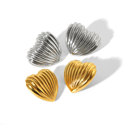New Arrival 18K Heart Vertical Stripe Stainless Steel Hoop Earrings Personalized Texture Jewelry for Girls Perfect Gift