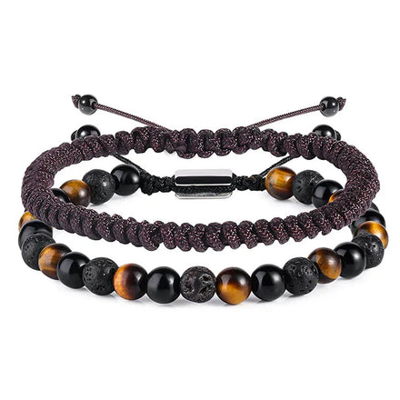 Wholesale Handwoven Diamond Knot Colorful Rope Bead Bracelet with Volcano Stone Set Fashionable Jewelry for Women