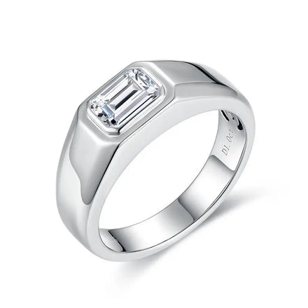 2024 Spring New 1 Carat Moissanite Freemasonry Gemstone Ring for Men Minimalist Design Emerald Cut Rhodium Plated GRA Certified