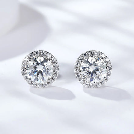 Starsgem Halo Setting 6.5mm 1ct Sterling Silver S925 DEF VVS Moissanite Stud Earrings