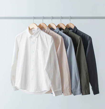 American Style Pure Cotton Long Sleeved Shirt for Men Spring and Autumn Retro Casual Shirts Solid Color Lapel Men's Shirt