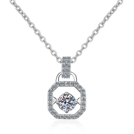 Custom Pendant Necklace Lock Shape Sparkling Moissanite 925 Sterling Silver Fine Necklace Silver Jewelry for Women
