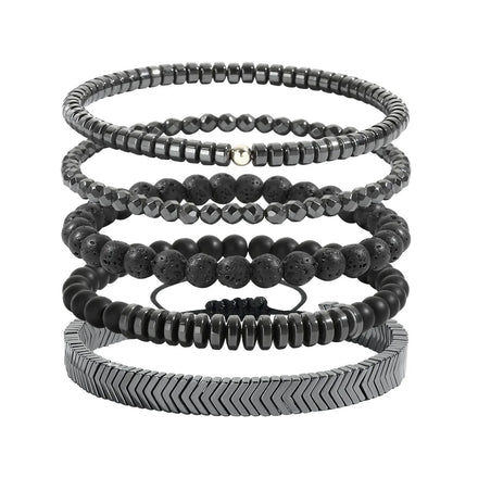 Hot Selling Multi-Layer Men's Bracelet 6/8mm Natural Black Gallstone Volcanic Stone Elastic Combination Fashion Jewelry Bangles