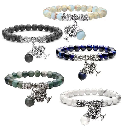 Men Healing Crystal Natural Stone Bracelet & Dangle Tree of Life Charms Gem Stone Bracelet Women Reiki Spiritual Jewelry