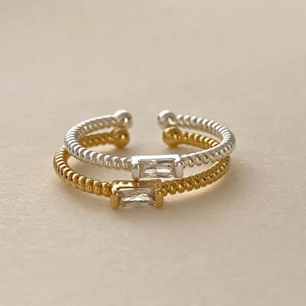 100% 925 Sterling Silver Twist Bands Square Shape Ring for Women Fashion Jewelry Rings