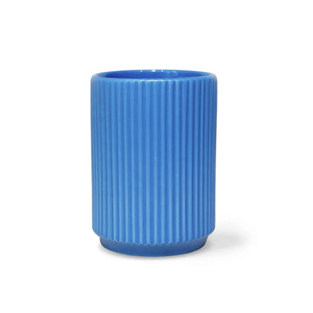 300ml Blue Japanese Style Ribbed Ceramic Cup for Back to School With Beautiful Japandi Design Set of 4