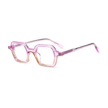 Mirrored Rimless Small Sunglasses Clear Polygon Metal Square Frame Glasses Acetate Sheet Eyeglass Small Frame Glasses Women