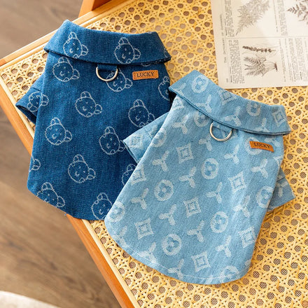 Pet Jeans Clothes Dog Denim Shirt Coat Fadou Schnauzer Teddy Shiba Inu Cat Jeans Clothes