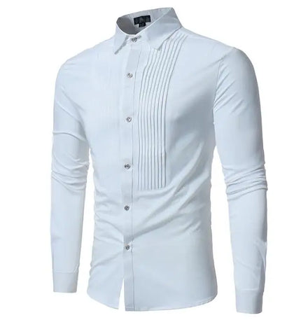 New Hot Europe Size Shirts Long Sleeve Lapel Button Front Pleated Design Classic Men's Tops Casual Shirts