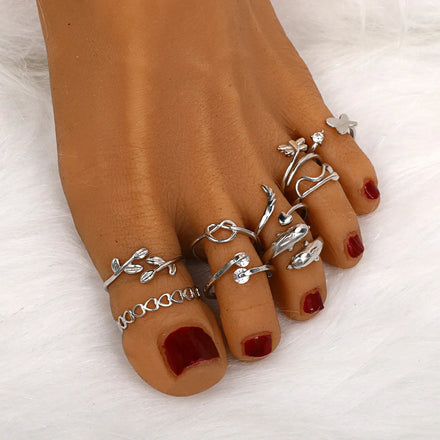 2025 New Adjustable 9 Piece Ring Set Butterfly Vintage Love Geometric Silver Rings Toe Rings for Women or Men