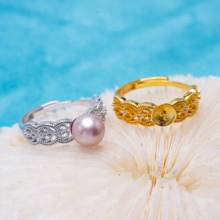 R010999 DIY 7-8mm Natural Freshwater Pearl Ring Accessory 925 Sterling Silver Adjustable Size Engagement Jewelry Ring for Women