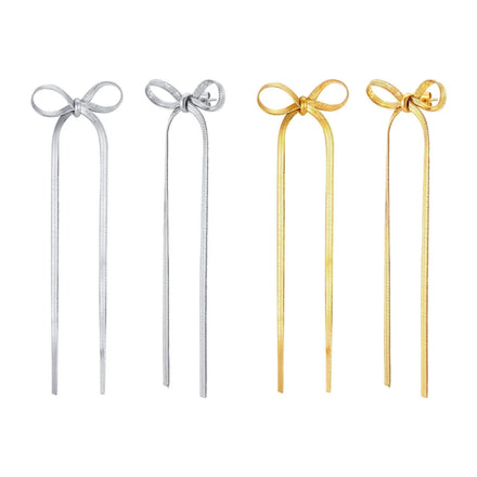 Light Luxury Waterproof 18K Gold-plated Stainless Steel Earrings Snake Chain Long Bow Earrings Women's Exquisite Fashion Jewelry