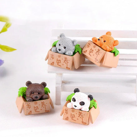 Panda Fish tank Landscape Decoration 3d Miniature Cartoon Bear in Box Resin Figurine fairy Garden Decor
