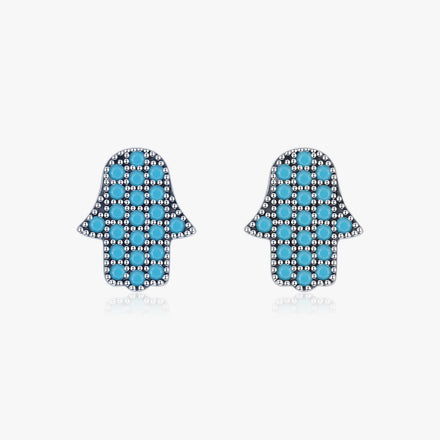 Pure 925 Stetling Silver Vintage Natural Turquoise Stud Earrings for Women Cute Hands Ghost Ear Studs Fine Jewelry Bijoux