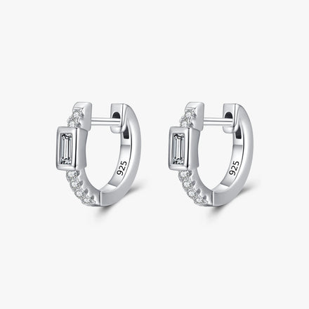 Exquisite Rectangle Clear Zirconia Earring 925 Sterling Silver Sparkling Simple Hoop Earrings for Women Wedding Jewelry