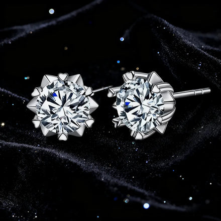 S925 Silver Snowflake Earrings 1CT Moissanite Hexagram Simple Temperament Earrings for Men and Women