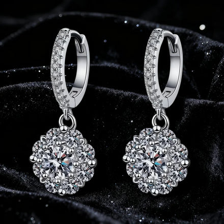 S925 Sterling Silver Rhodium Plated Colorfast and Waterproof Vvs D Color Moissanite Flower Earrings for Women Wedding Jewelry