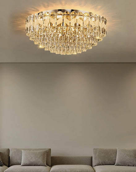 Round Living Room Headlight Crystal Light LED Atmospheric Ceiling Light Modern Simple Household Lamps Dining Room Bedroom