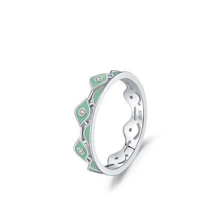 Manufacturer Direct Sales 925 Sterling Silver Rhodium Plated Eyes Rings Hypoallergenic Green Enamel Devil's Eye Party Ring
