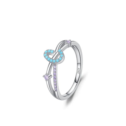 Simple Sweet Purple Zircon S925 Sterling Silver Ring Turquoise Inlaid Letter C Cross Rhodium Plated for Weddings