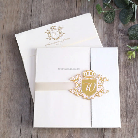 White Wedding Invitation Luxury Hardcover Folio Invitation 70th Anniversary Invitation Card With Envelope