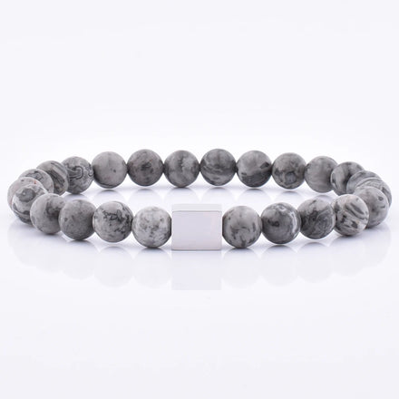 Fast Delivery Low Moq Gemstone Bracelet Handmade Grey Jasper Gemstone Steel Logo Charm Custom Bead Jewellery Stone Jewelry