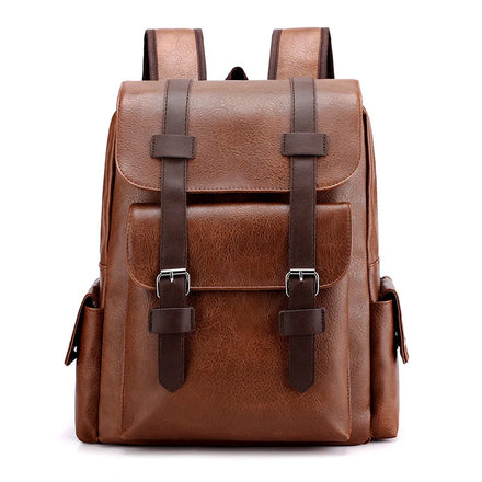 Vintage European American Style PU Leather Backpack Large Capacity Travel Laptop Backpack Zipper Closure College for Men Women