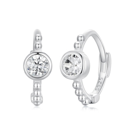 Factory Simple Beads Huggie Hoop Earrings Sterling Silver 925 Cubic Zirconia Hypoallergenic Earrings Jewelry for Women SCE1731