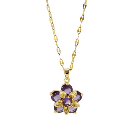Fashion New Zircon Flower Stainless Steel Pendant Necklace 18k Gold Plated Waterproof Women's Jewelry