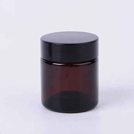 Luxury Amber Glass Cosmetic Cream Jar Aluminum Black Plastic Screw Cap Light-Resistant Multi-Capacity Face Eye Creams (Custom