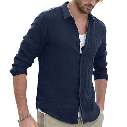 RNSHANGER Summer Blank Men Dress Shirts Custom Logo Vintage Loose Fashion Cotton Linen Long Sleeve Casual Shirts for Men