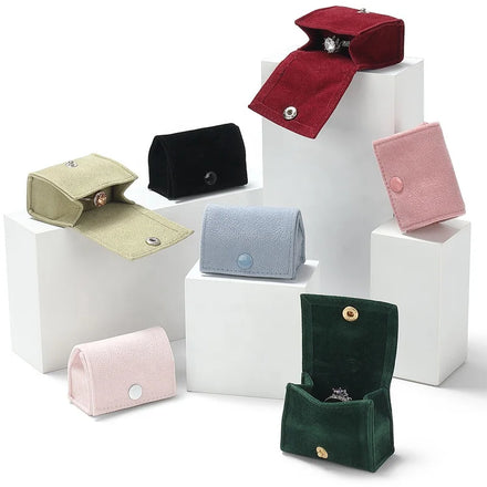 Portable Mini Ring Jewelry Box with Multi-Color Velvet Pouch Soft Storage Display for Traveling Jewelry Packaging