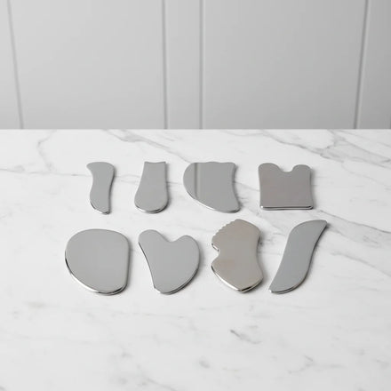 Custom Logo Body Metal Scraping Guasha Massage Tool Set 304 Stainless Steel Face Gua Sha Board