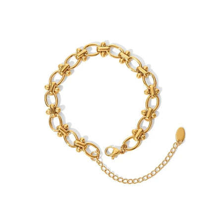 Fashion Retro 18K Gold Plated Handmade Fine Jewelry Charm Bracelet Stylish O-shaped Connected Polka-Dot Stainless Steel Bracelet