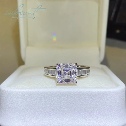 Silver 925 Original 3 Carat Brilliant Ascher Cut Diamond Test Past D Color Square Moissanite Wedding Ring Real Gemstone Jewelry