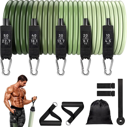 NJ Wholesale 11 Pcs Elastic Gym Training Workout Band Fitness Yoga Pull up Rope Customized Resistance Bands With Handles Set