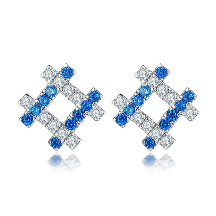JCA Wholesale 925 Sterling Silver Earrings Sapphire Zircon Ear Studs Fashionable for Women