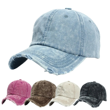 Custom Vintage Distressed Brim Washed Hat Classic Tie-Dyed Denim Baseball Cap for Men Sporty Street Style Cotton for Business