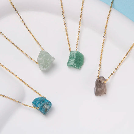 Natural Crystal Stone Amethyst Citrine Irregular Stone Agate Pendant Necklace with Stainless Steel Gold Chain Gemstone Jewelry