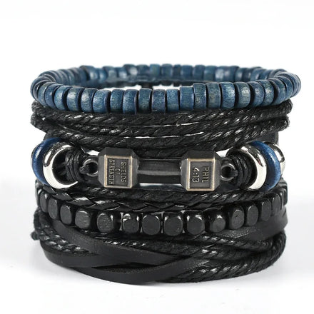 2026 Men's DIY Handmade Alloy Feather Bracelet Black for Men and Women Wholesale Leather Fashion Charm Bracelet
