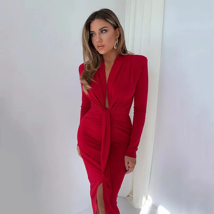 Simple and Sexy New Women's Long Sleeved Waistband Pleated Irregular Dress Long Skirt