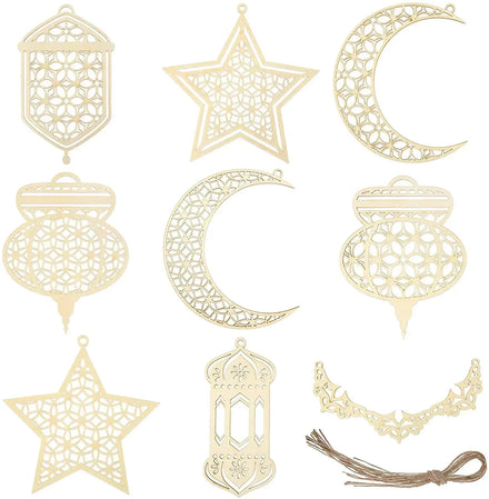 Tailai Polished Wooden Art Craft Pendant Muslim Decoration for Ramadan Eid Party Home Lantern Ornament Decorations Supplies